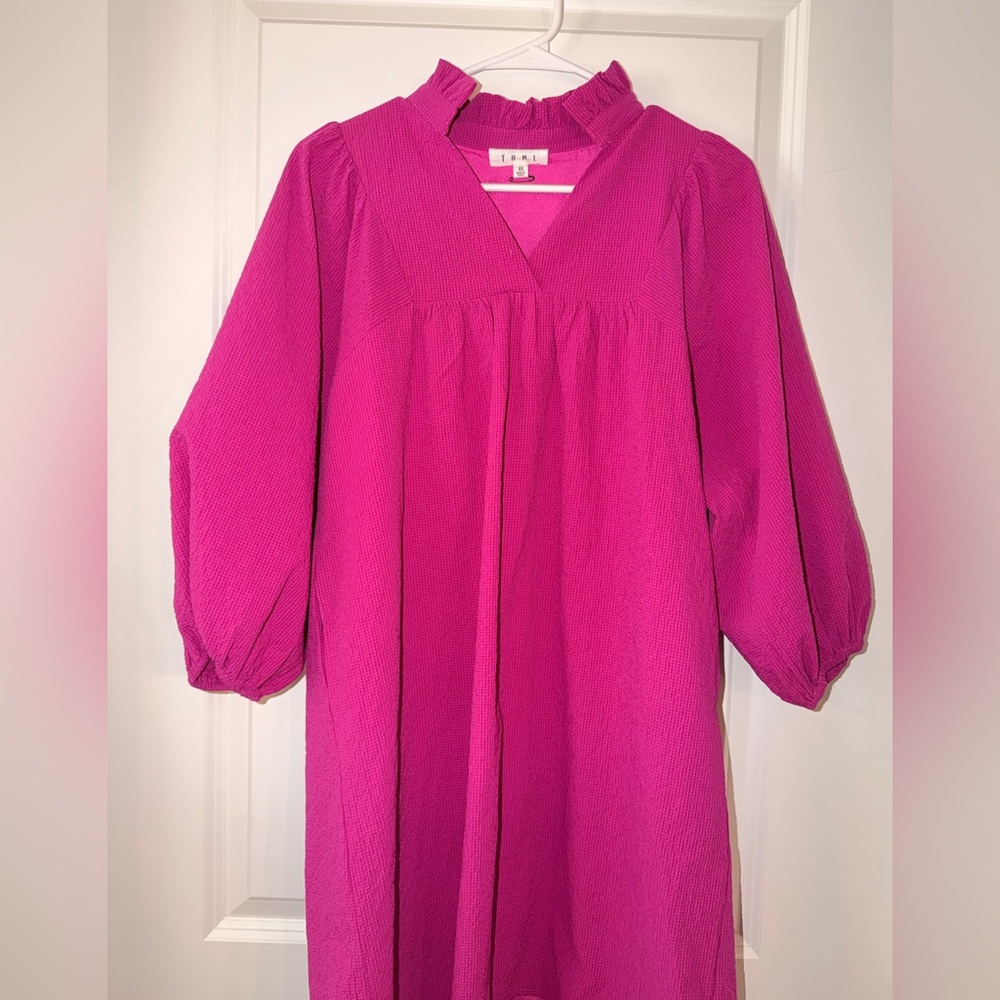 THML Fuchsia Ruffle Neck Dress - Picture 2 of 6